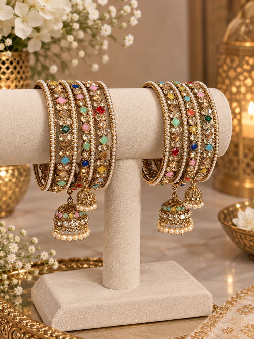 Multicolor jhumki bangles set