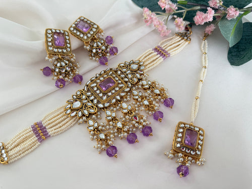 Lavender kundan choker Set