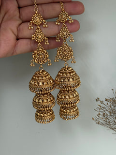 Gold triple jhumki Earrings