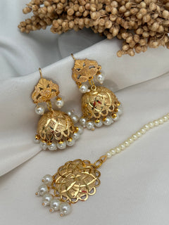Gold Jadau Jhumka Tikka Set