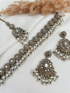 Mirror pearl choker/Necklace Set