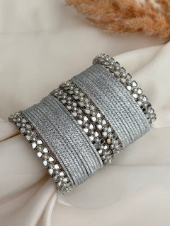 Silver mirror Bangle Set