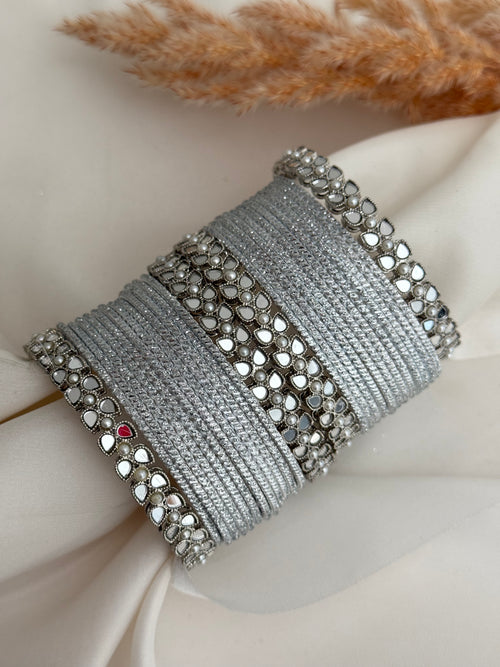 Silver mirror Bangle Set
