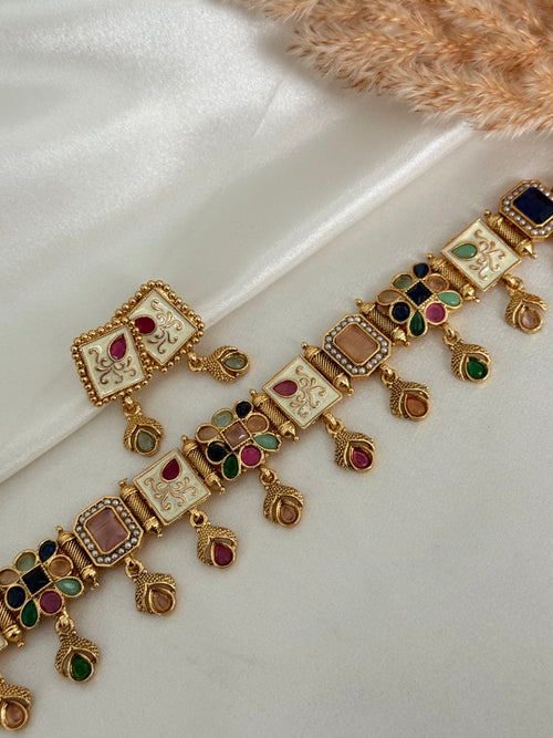 Multicolour Polki Choker Set