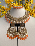 Orange Polki Necklace Set