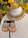 Orange Polki Necklace Set