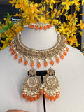 Orange Polki Necklace Set