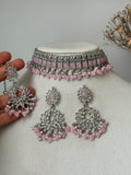 Pink Silver Polki Choker Set