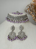 Lavender Silver Polki Choker Set