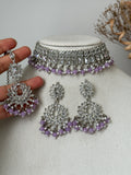 Lavender Silver Polki Choker Set