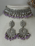 Lavender Silver Polki Choker Set