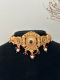 Ruby Pink and Green Antique Gold Choker Set