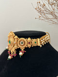 Ruby Pink and Green Antique Gold Choker Set