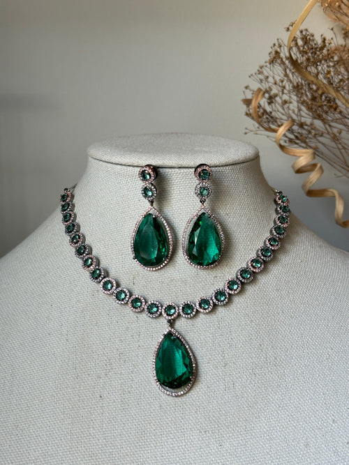 Aqua Green American Diamond Necklace Set