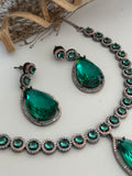 Aqua Green American Diamond Necklace Set