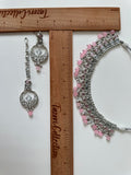 Pink Silver Polki Necklace Set