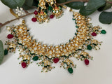 Maroon and Green Kundan Necklace Set