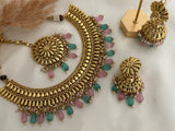 Maroon & Green Bridal Gold Necklace Set