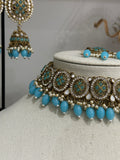 Turquoise Mirror-Stone Choker Set