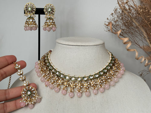 Baby Pink Kundan Necklace Set