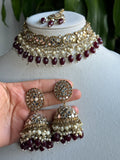 Maroon Mirror Choker Set