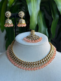 Peach Sleek Kundan Necklace Set