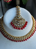 Maroon Sleek Kundan Necklace Set