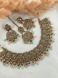 Pink Mint Polki Necklace Set