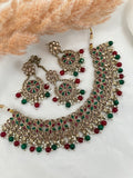 Red & Green Polki Necklace Set