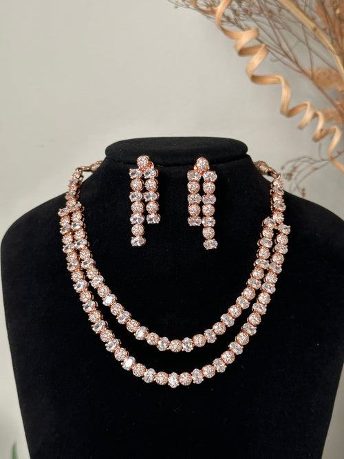 Rose Gold American Diamond Necklace Set