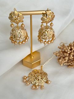 Gold Jadau Jhumka Tikka Set