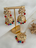 Multi-Colour Jadau Jhumka Tikka Set