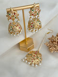 Red & Green Jadau Jhumka Tikka Set