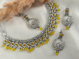 Yellow Silver Polki Necklace Set