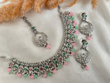 Pink Mint Silver Polki Necklace Set