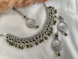 Mehndi Green Silver Polki Necklace Set