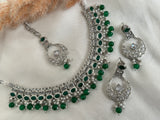 Green Silver Polki Necklace Set