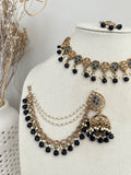 Navy Blue Polki Bahubali Necklace Set