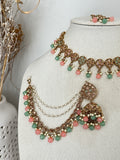 Pink & Mint Polki Bahubali Necklace Set