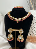 Peach Sleek Kundan Necklace Set