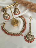 Peach Sleek Kundan Necklace Set