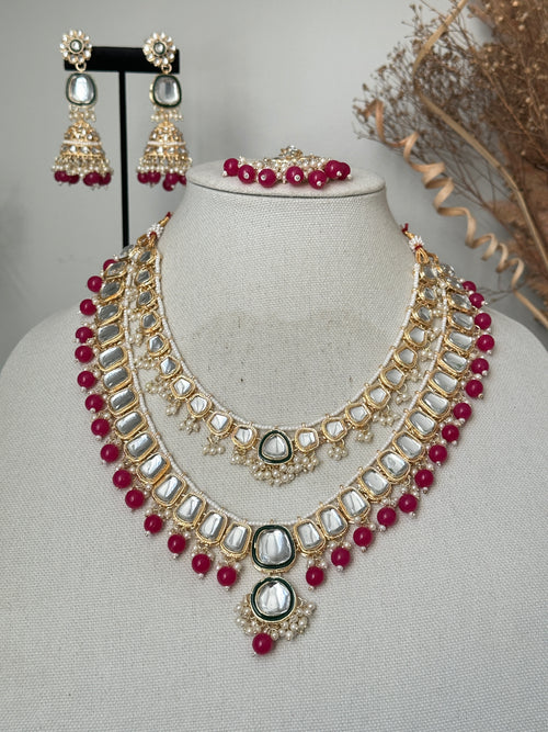 Hot Pink Uncut Kundan Rani Haar