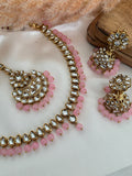 Pink Sleek Kundan Necklace Set