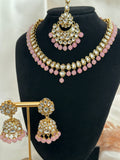 Pink Sleek Kundan Necklace Set