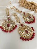 Maroon Kundan Earrings Tikka Set