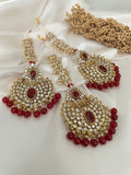 Maroon Kundan Earrings Tikka Set