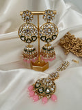 Pink Kundan Jhumki Set