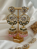 Pink Kundan Jhumki Set