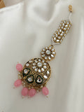 Pink Kundan Jhumki Set