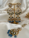 Blue Kundan Jhumki Set